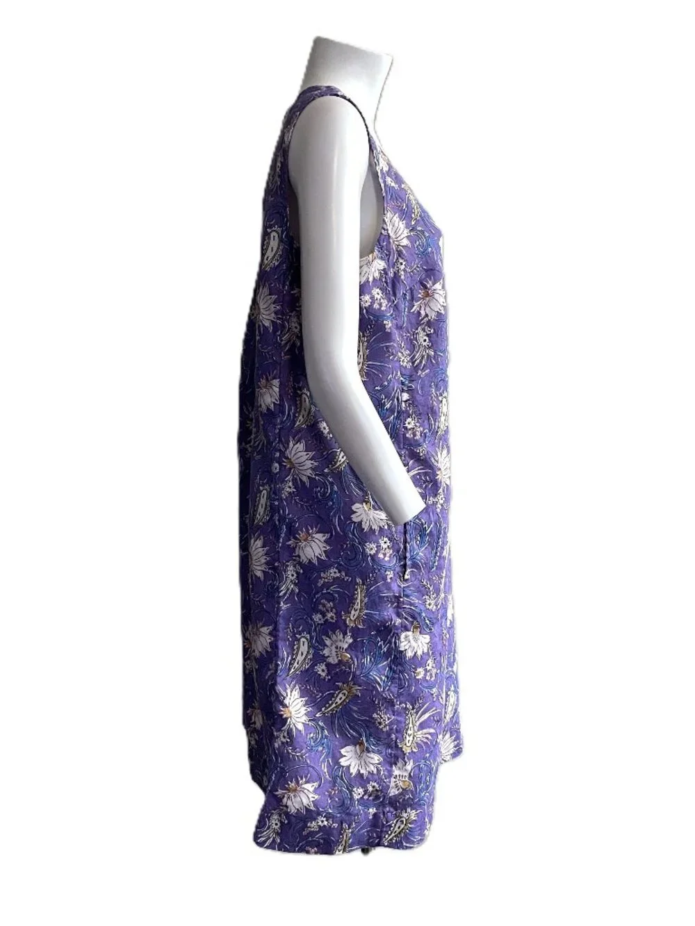 J Jill Love Linen Dress Womens Medium Purple 100% Linen Floral Sleeveless Shift
